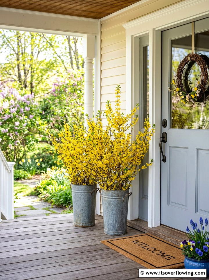 Galvanized Bucket Floral Arrangement - 25 front porch decor ideas for easter