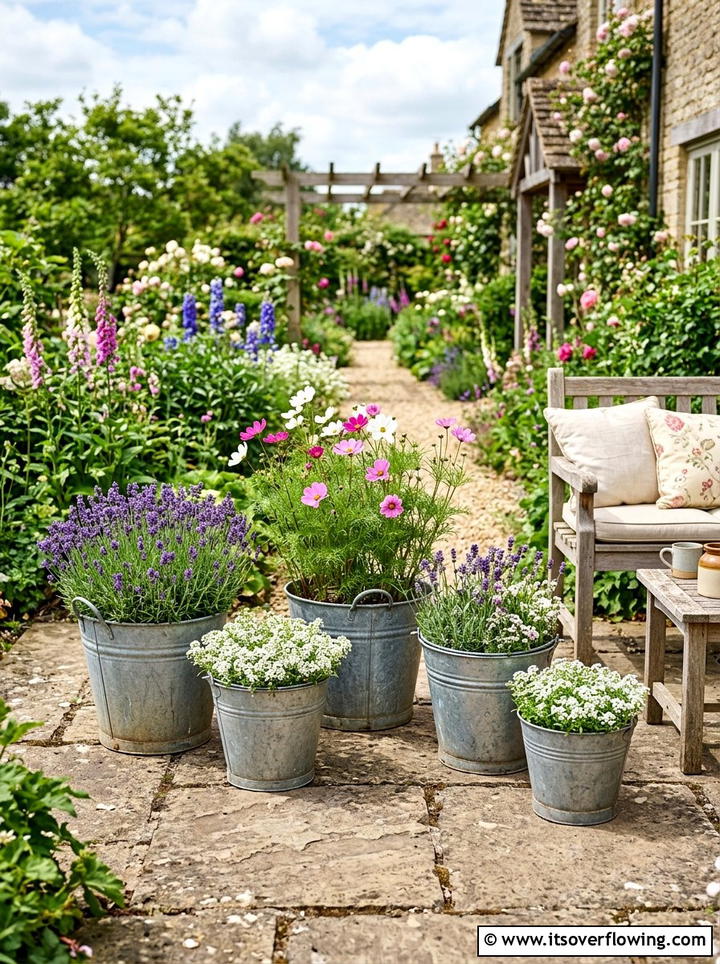 Galvanized Bucket Garden - 25 reusing old things ideas for flower garden