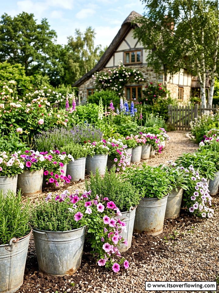 Galvanized Bucket Garden Border - 25 upcycled garden ideas with garden edging