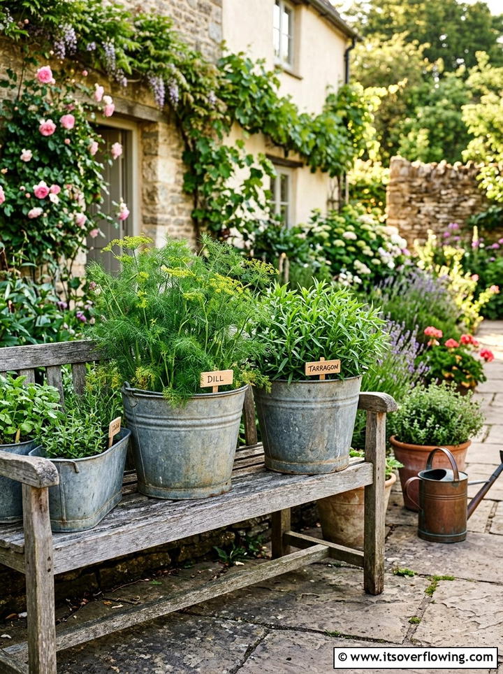 Galvanized Bucket Herb Garden - 25 small garden ideas with herbs