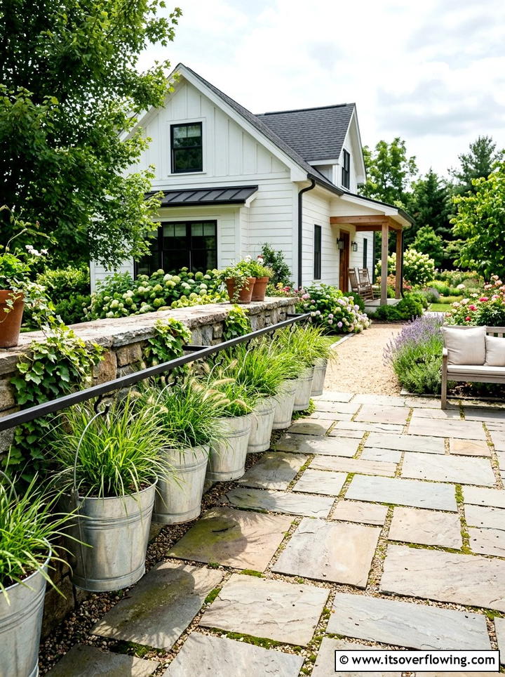 Galvanized Bucket Line - 25 upcycled garden ideas with pathway markers