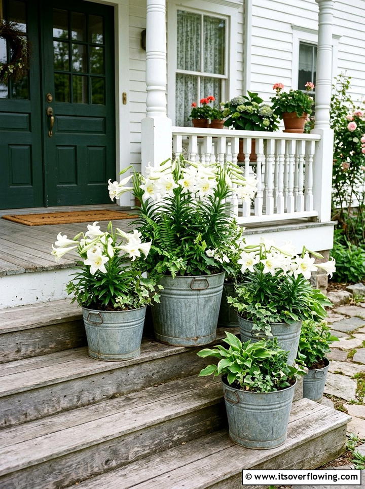 Galvanized Bucket Planter - 25 upcycled garden ideas for porches