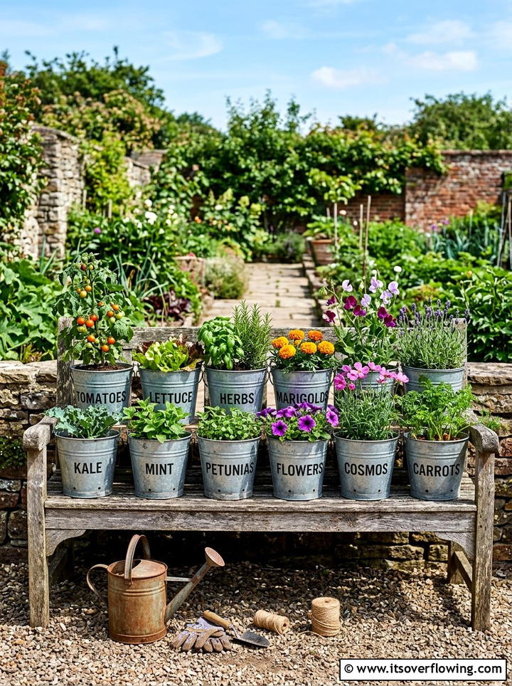 Galvanized Bucket Planter - 25 upcycled garden ideas with garden signs