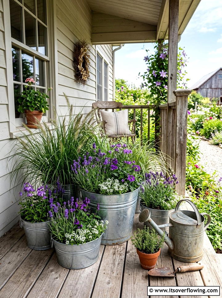 Galvanized Bucket Planter - 25 garden decor ideas on a budget