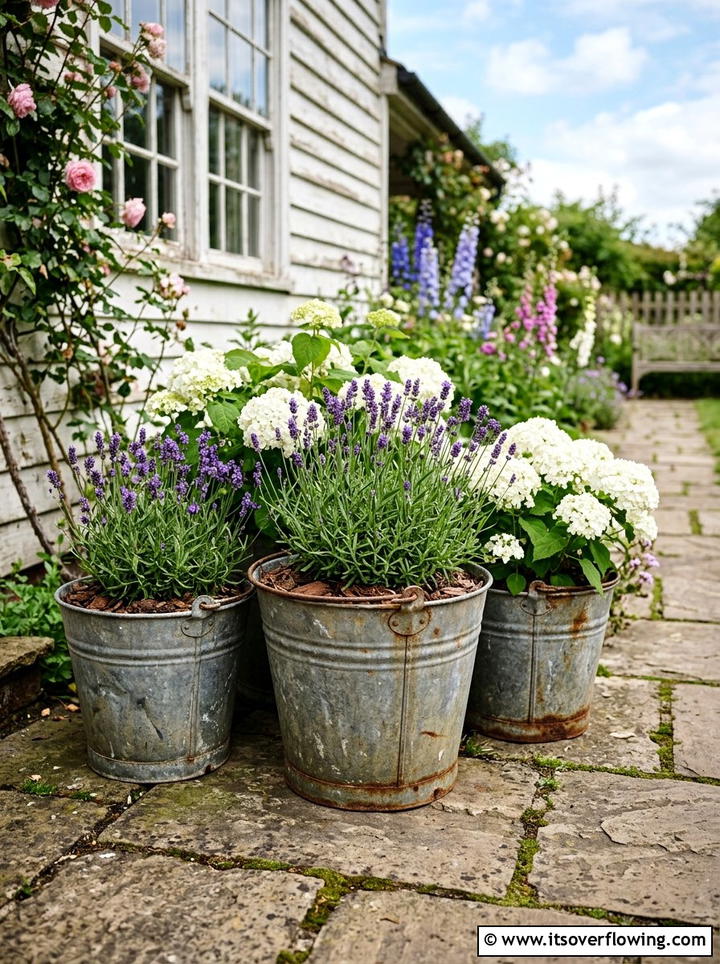 Galvanized Bucket Planter - 25 reusing old things ideas for farmhouse garden look