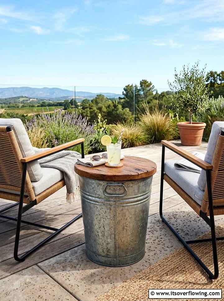 Galvanized Bucket Side Table - 25 recycled garden ideas for patio decor