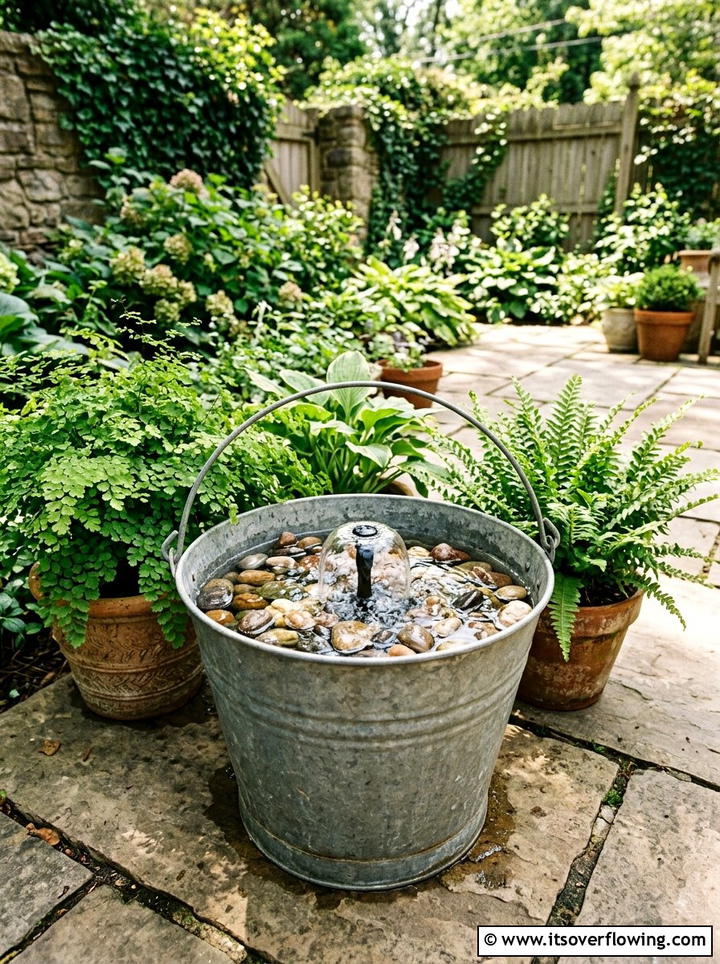 Galvanized Bucket Water Feature - 25 upcycled garden ideas for backyards