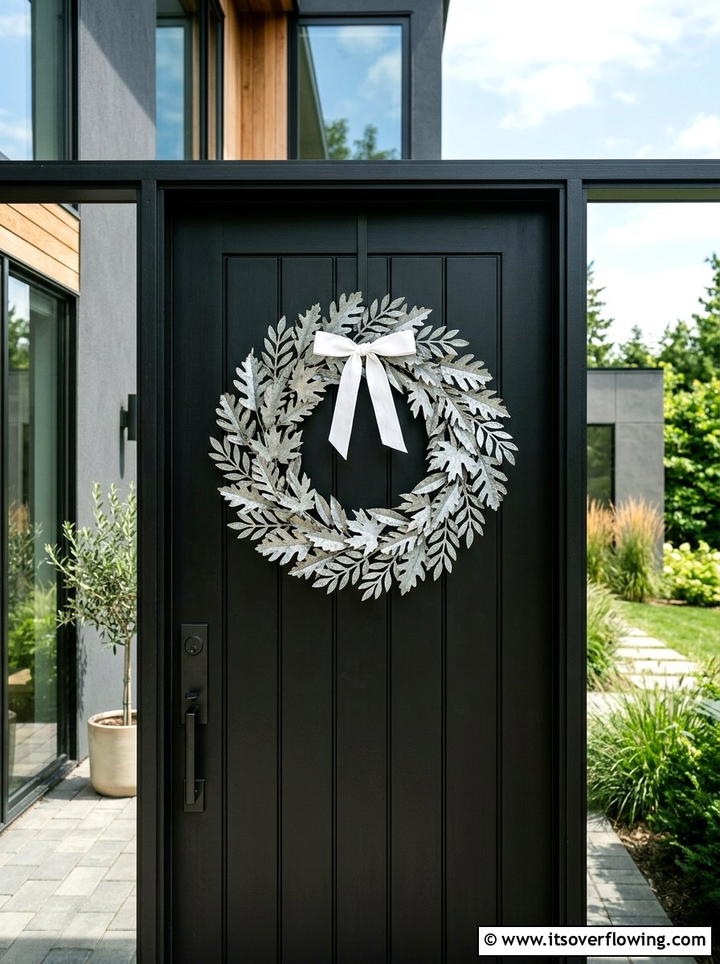 Galvanized Door Wreath - 25 front porch decor ideas with galvanized metal