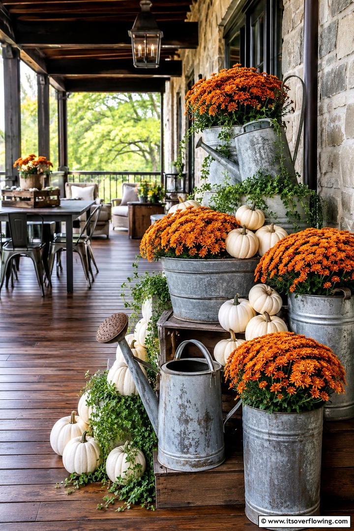 Galvanized Metal Accents - 50 Modern Fall Porch Decor Ideas Roundup- Warm Welcomes