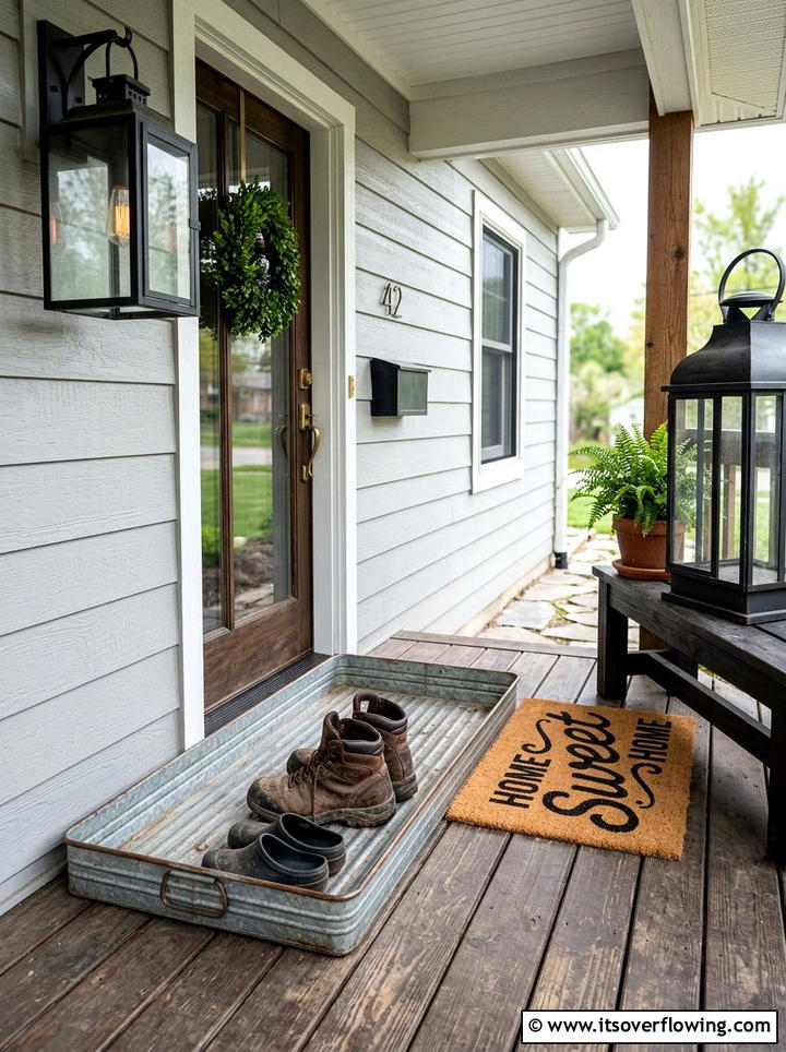 Galvanized Metal Boot Tray - 25 front porch ideas with boot tray