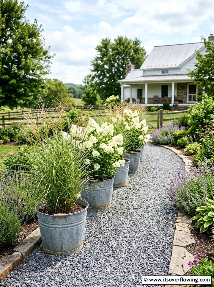 Galvanized Metal Bucket Display - 25 cheap garden ideas with simple planters