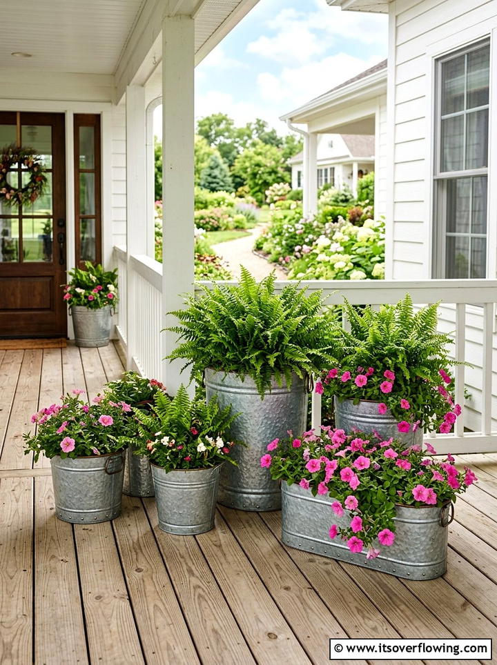 Galvanized Metal Planters - 25 front porch decor ideas with galvanized metal
