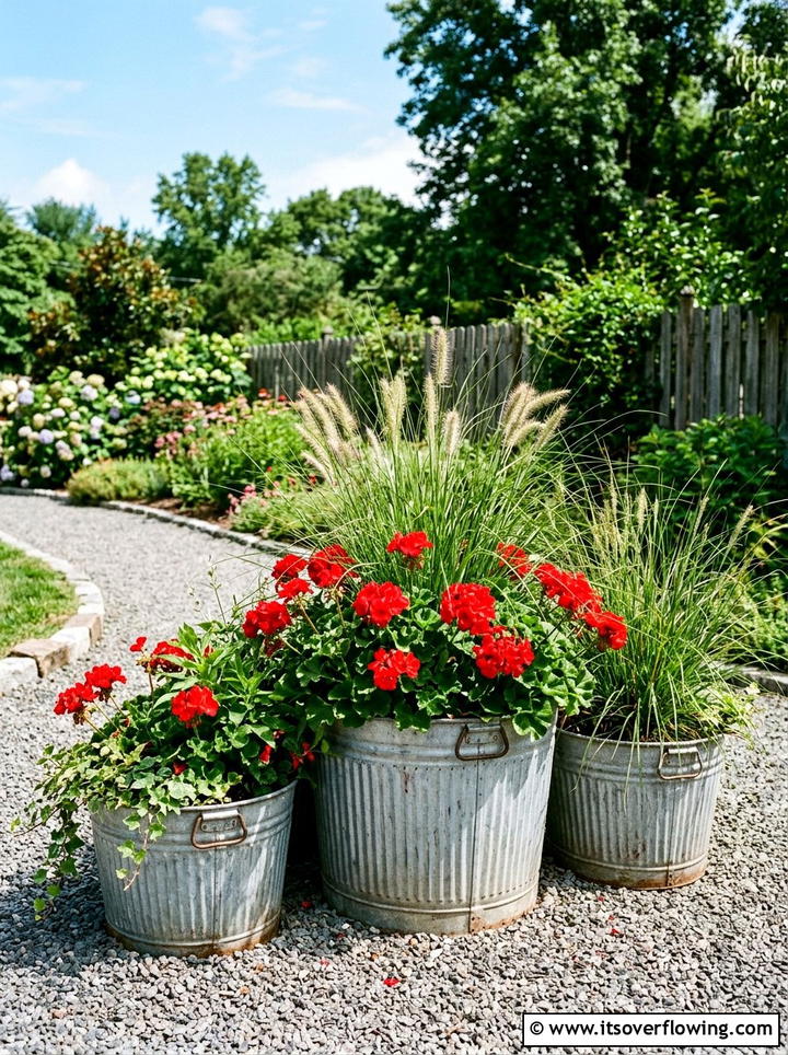 Galvanized Metal Planters - 25 garden decor ideas with container groupings