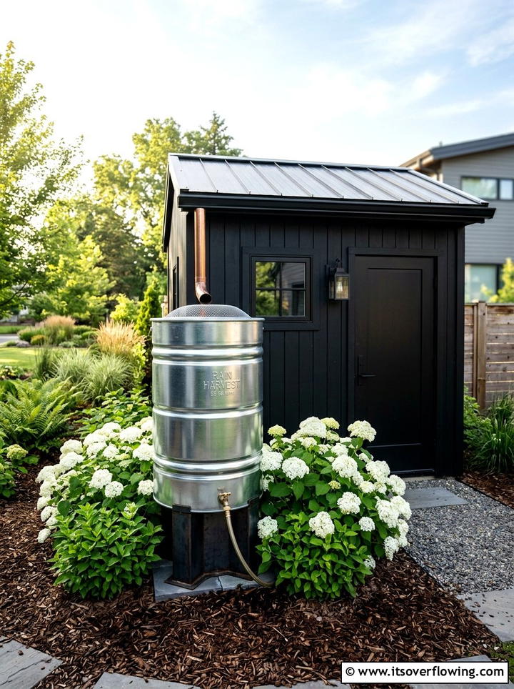 Galvanized Metal Rain Barrel - 25 upcycled garden ideas with rain barrels