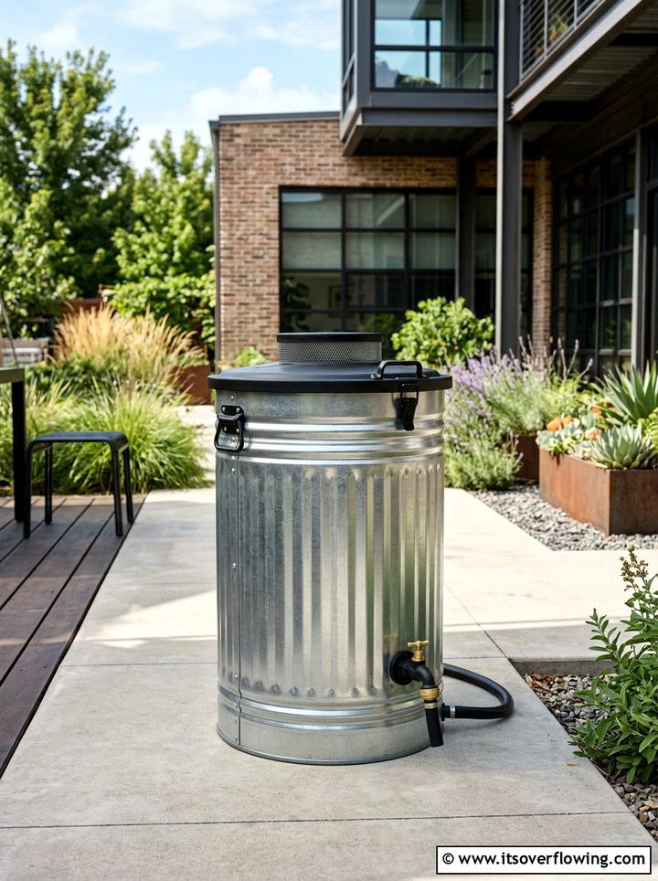 Galvanized Metal Rain Barrel - 25 backyard ideas with rain barrel setup