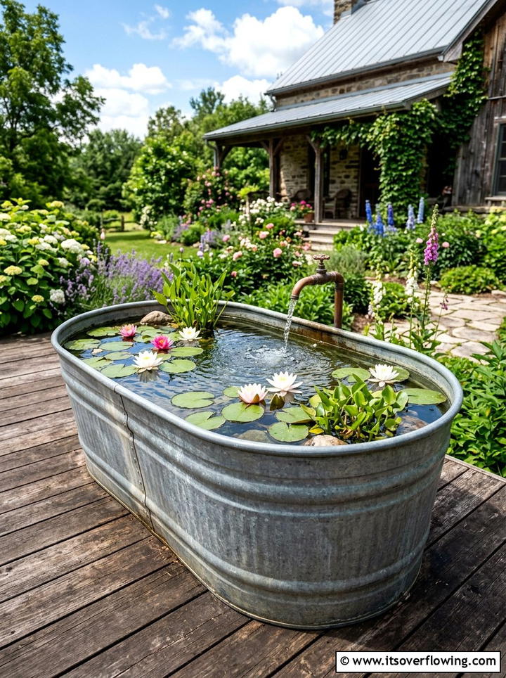 Galvanized Metal Tub Fountain - 25 garden decor ideas with mini fountains