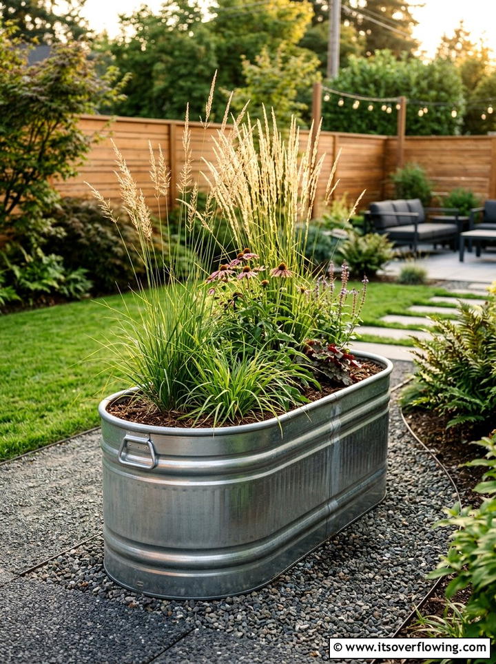 Galvanized Metal Tub Garden - 25 recycled garden ideas with self watering planters