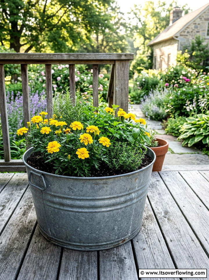 Galvanized Metal Tub - 25 reusing old things ideas for rustic garden look