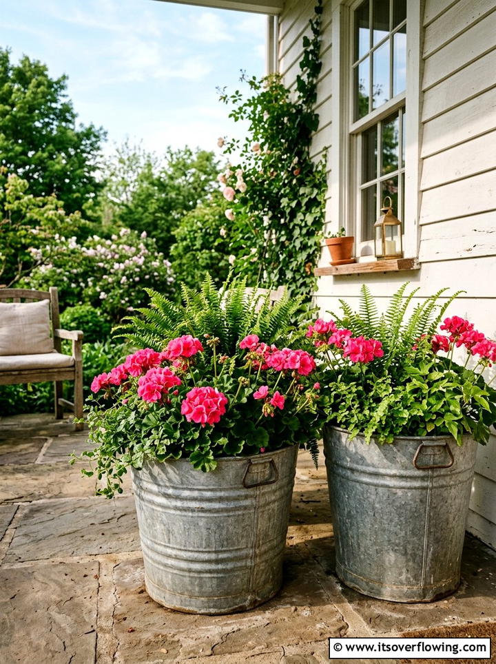 Galvanized Steel Flower Pots - 25 front porch ideas with metal decor