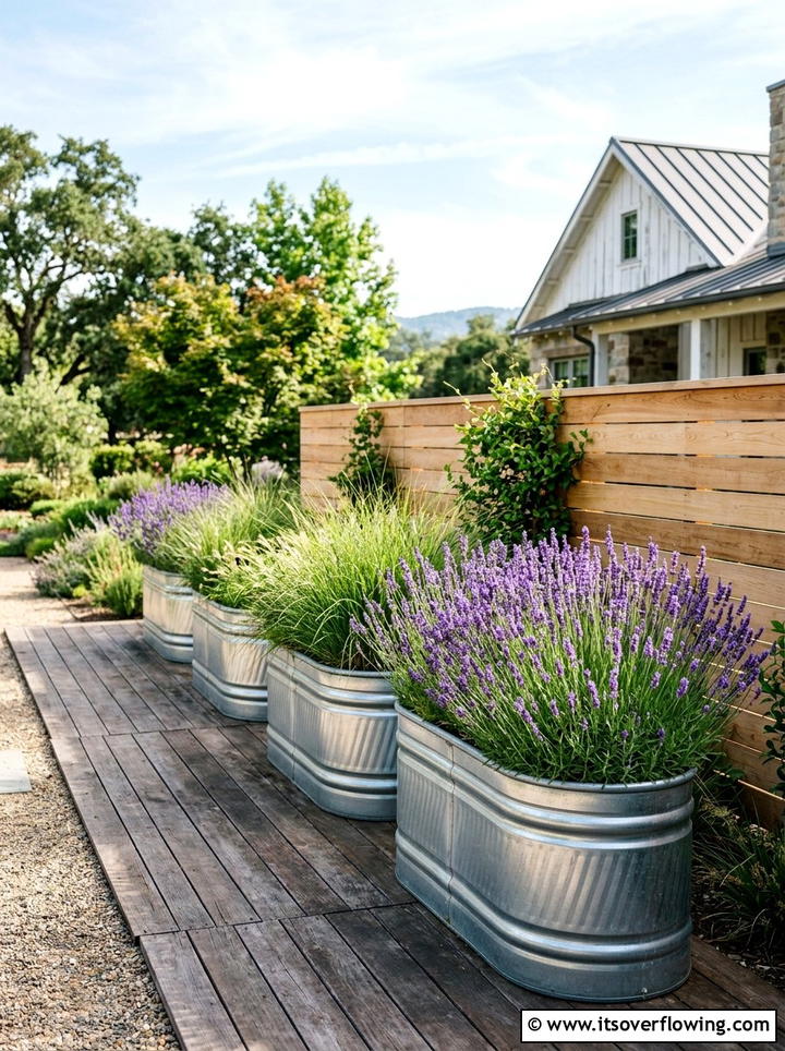 Galvanized Steel Planter - 25 backyard decorating ideas with farmhouse accents