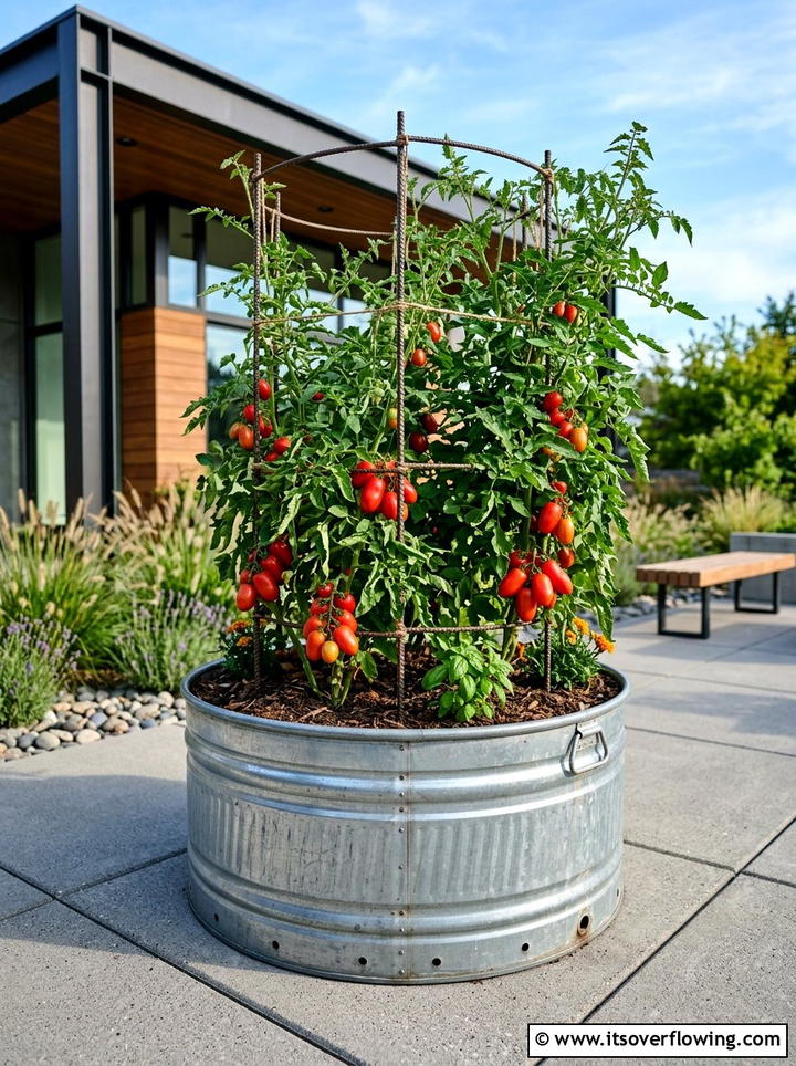 Galvanized Steel Tub - 25 upcycled garden ideas with raised beds