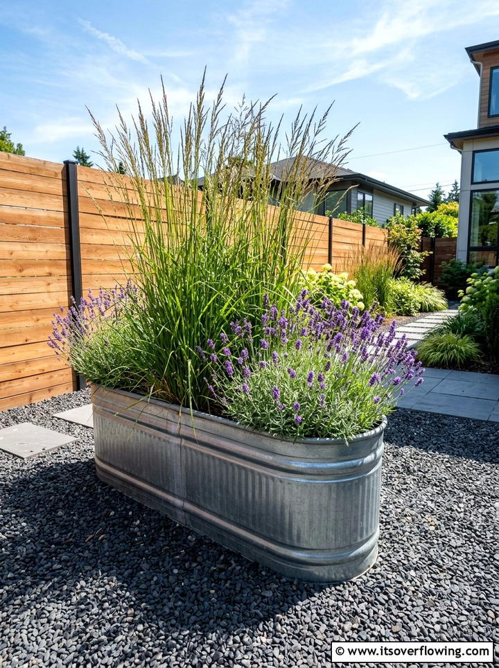 Galvanized Stock Tank Planter - 25 upcycled garden ideas with modern style