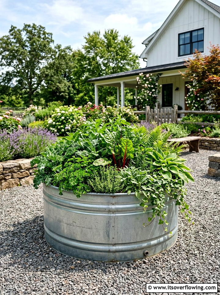 Galvanized Stock Tank Planter - 25 creative garden ideas with salad gardens