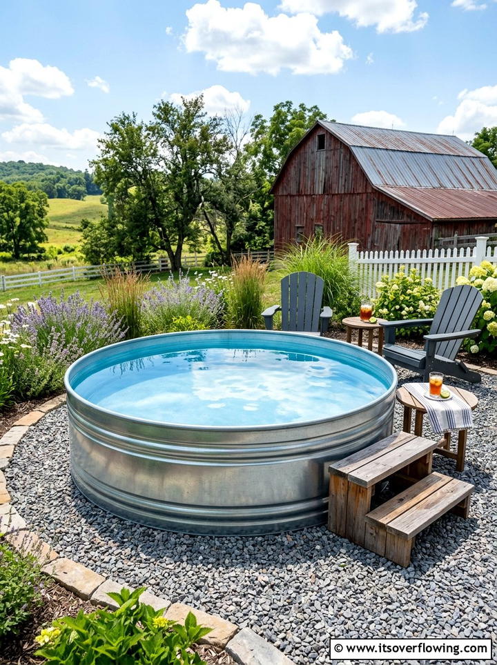 Galvanized Stock Tank Pool - 25 backyard ideas with rustic style