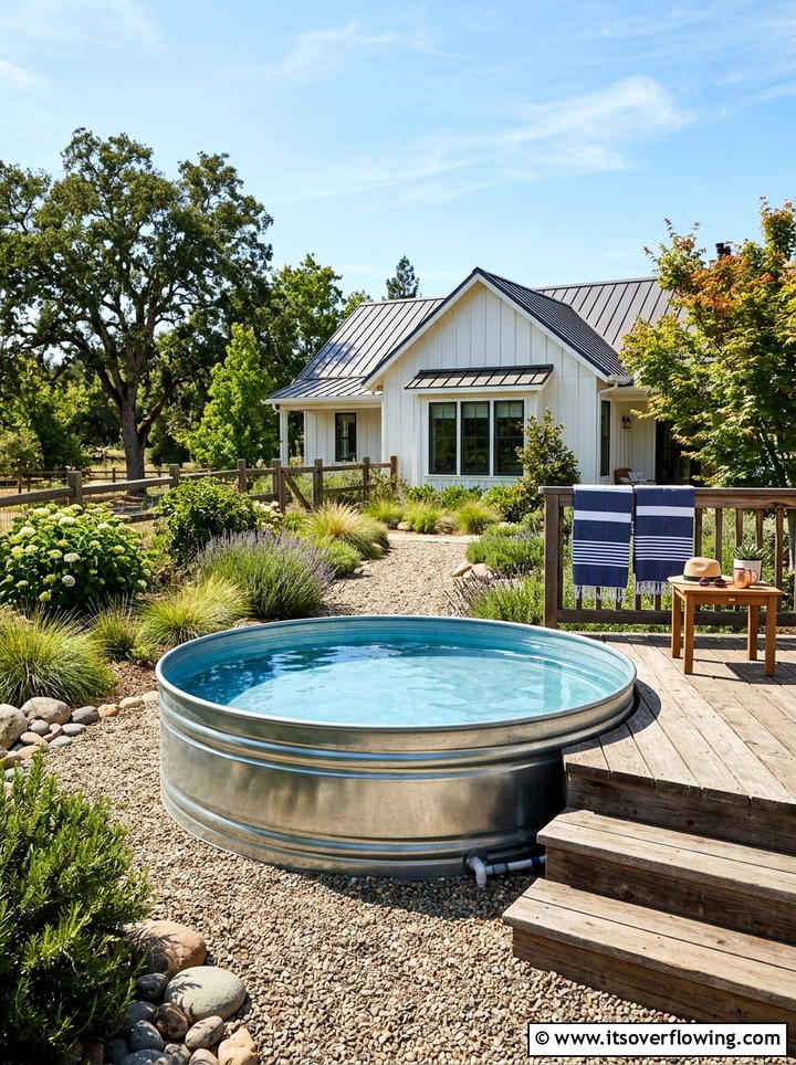Galvanized Stock Tank Pool - 25 backyard ideas with farmhouse style