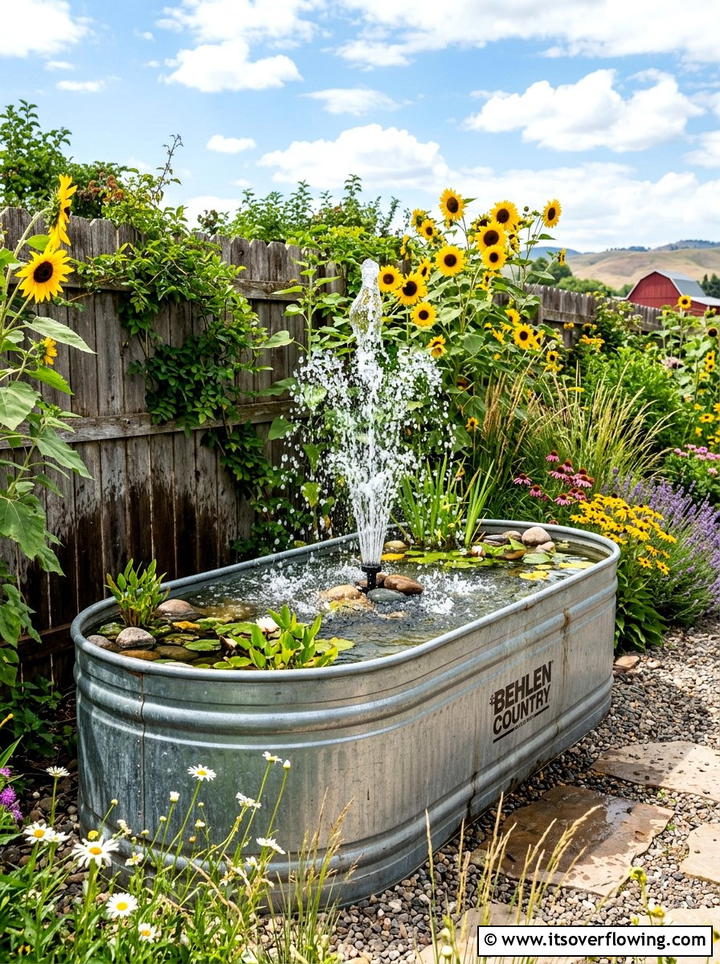 Galvanized Stock Tank - 25 backyard ideas with fountain