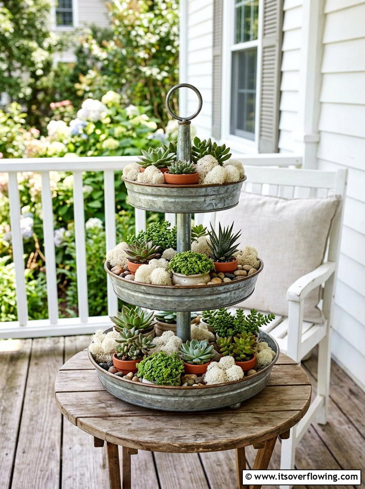 Galvanized Tiered Tray - 25 front porch decor ideas with galvanized metal