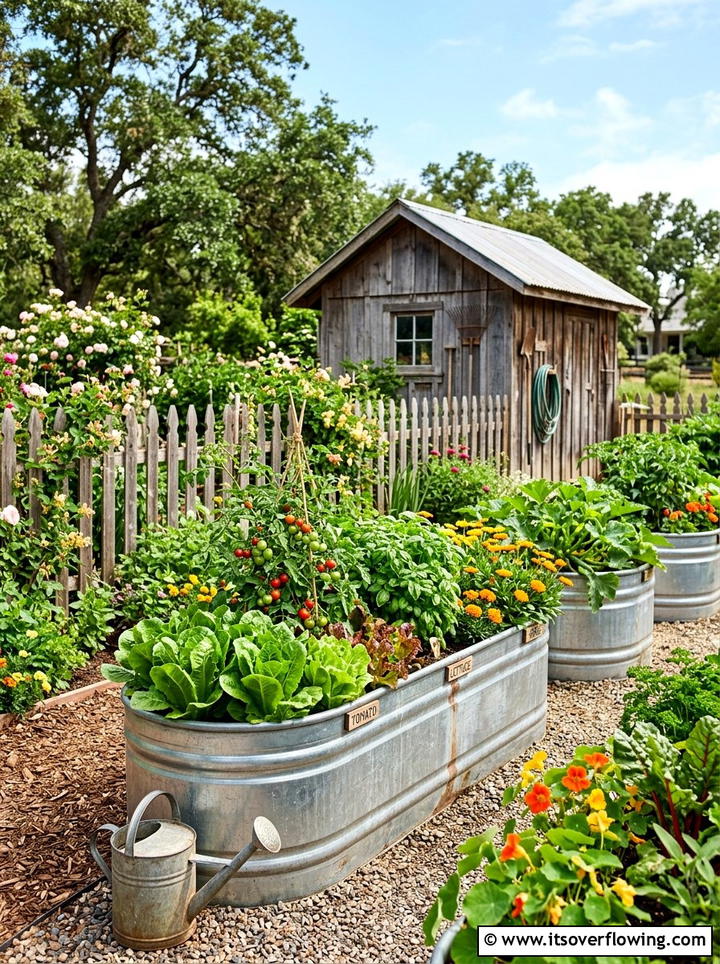 Galvanized Trough Planter Garden - 25 garden ideas with planter boxes