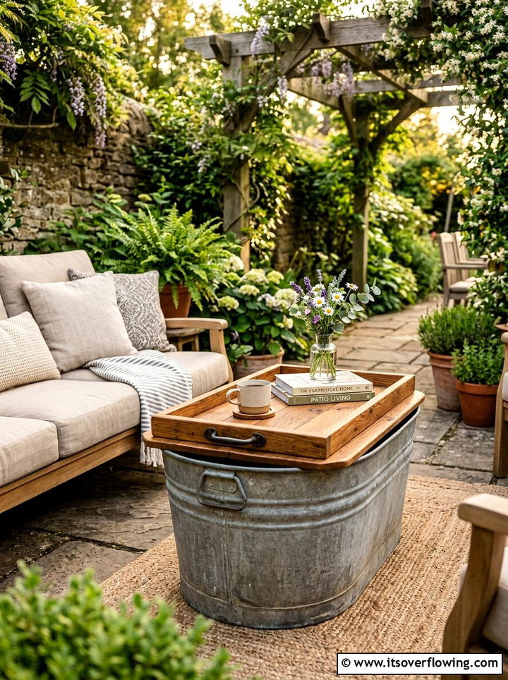 Galvanized Tub Coffee Table - 25 upcycled garden ideas for patios