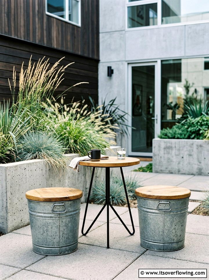 Galvanized Tub Garden Seat - 25 upcycled garden ideas with garden benches