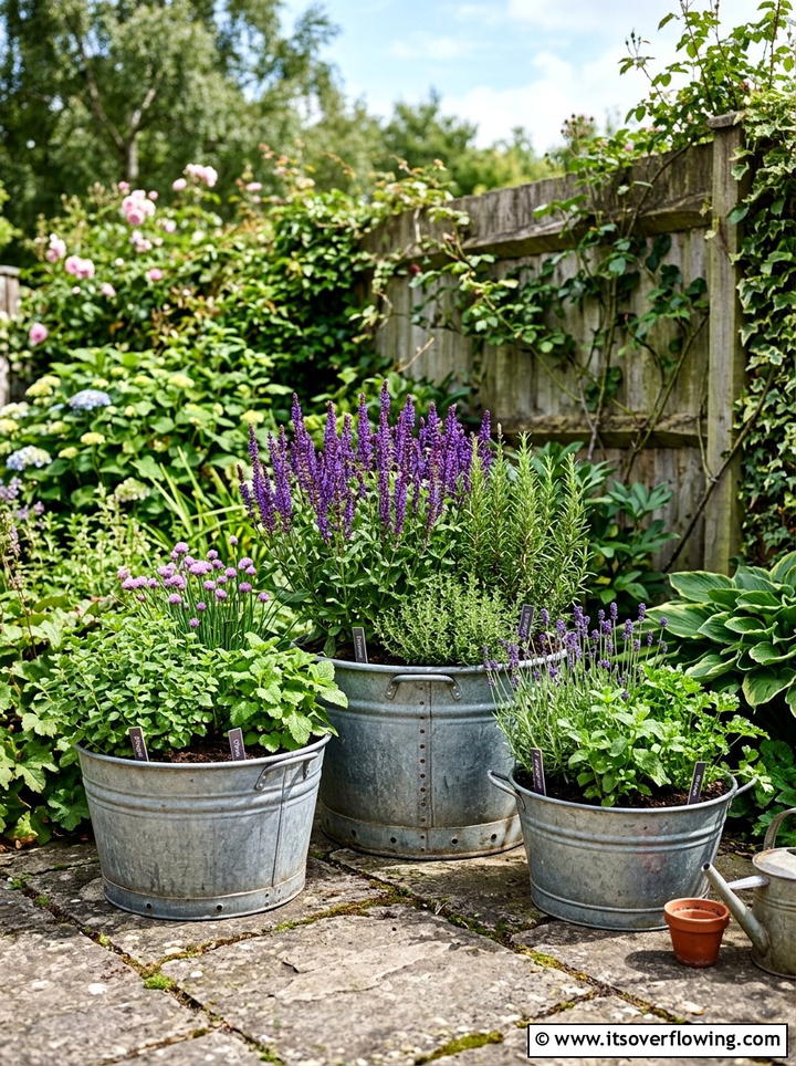Galvanized Tub Planter - 25 garden decor ideas with vintage pieces
