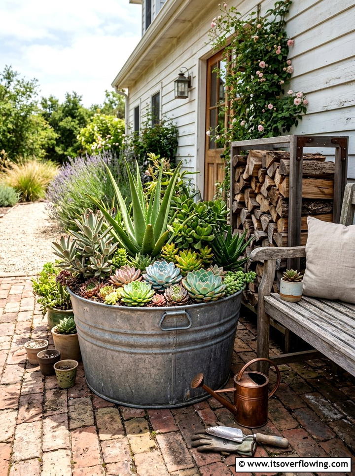 Galvanized Tub Succulent Garden - 25 garden decor ideas with succulent displays