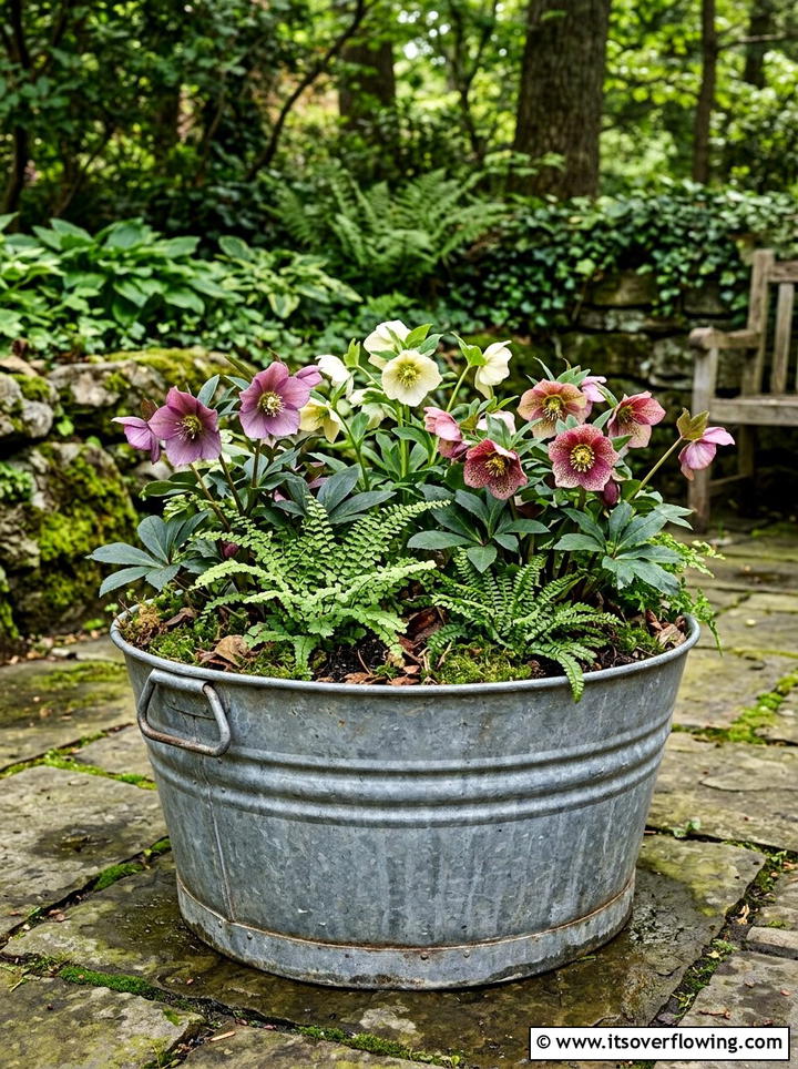 Galvanized Tub Woodland Garden - 25 upcycled garden ideas for shaded spaces