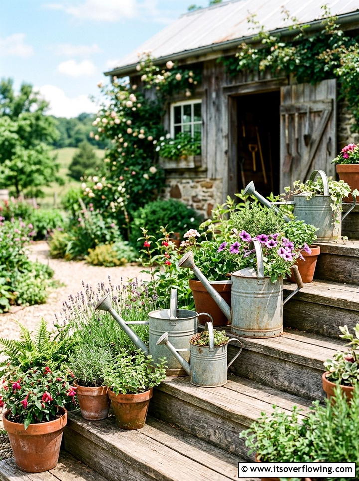 Galvanized Watering Can Decor - 25 garden decor ideas with metal art