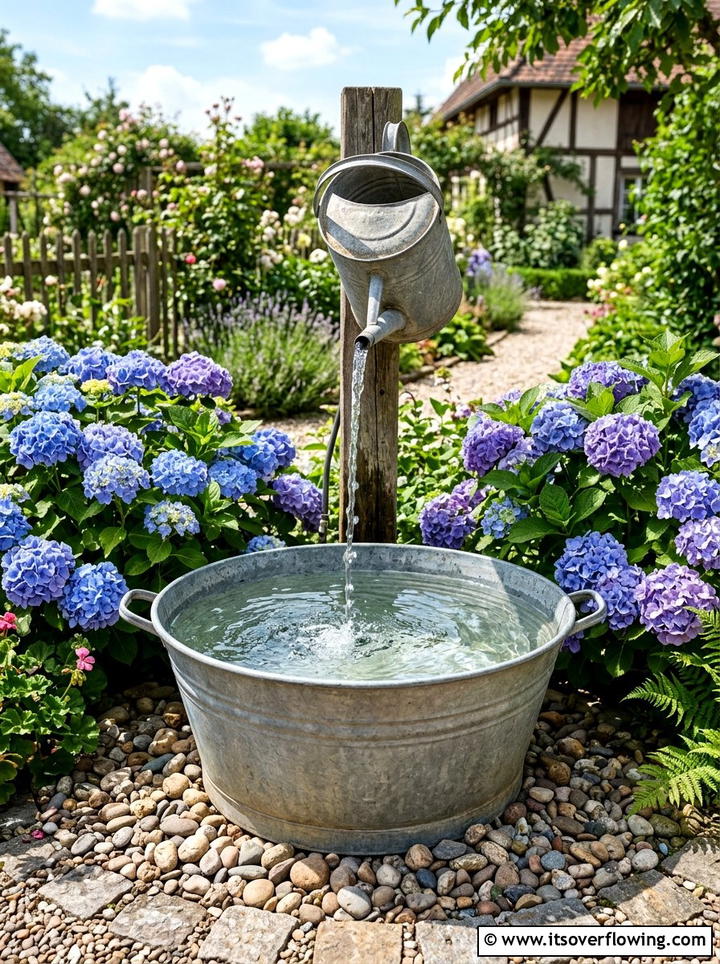 Galvanized Watering Can Fountain - 25 reusing old things ideas for yard art