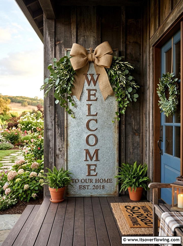 Galvanized Welcome Sign - 25 front porch decor ideas with galvanized metal