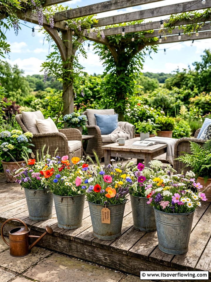 Galvanized bucket flower pots - 25 reusing old things ideas for boho garden look