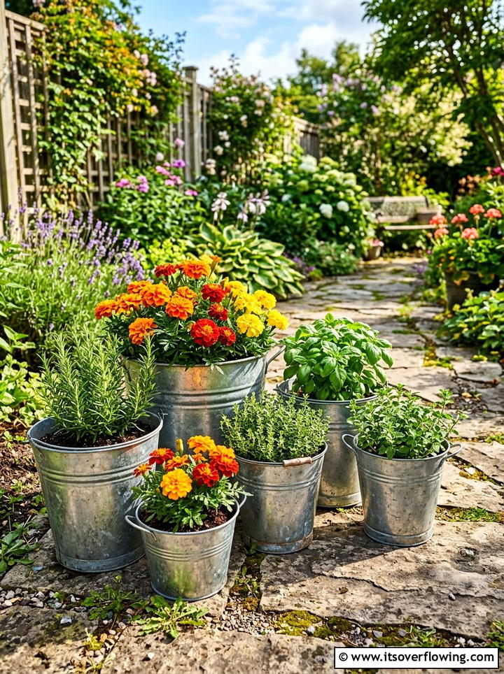 Galvanized bucket planters - 25 reusing old things ideas for modern garden look