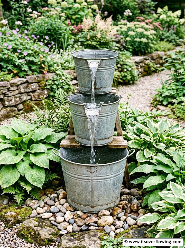 Galvanized bucket water feature - 25 reusing old things ideas for garden decor
