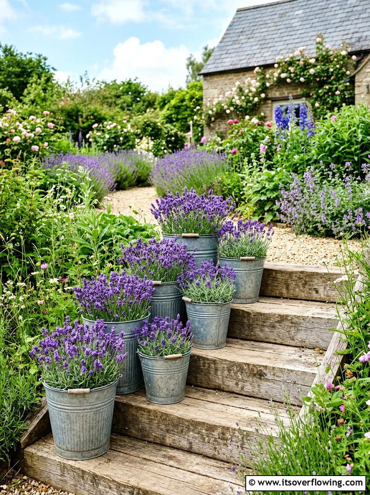 Galvanized metal bucket - 25 garden decor ideas with floral displays