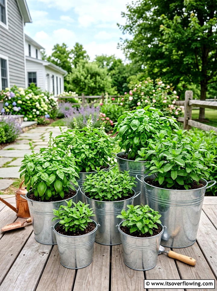 Galvanized metal bucket garden - 25 creative garden ideas with unusual planters