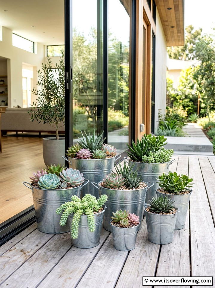 Galvanized metal bucket succulents - 25 reusing old things ideas for succulent garden