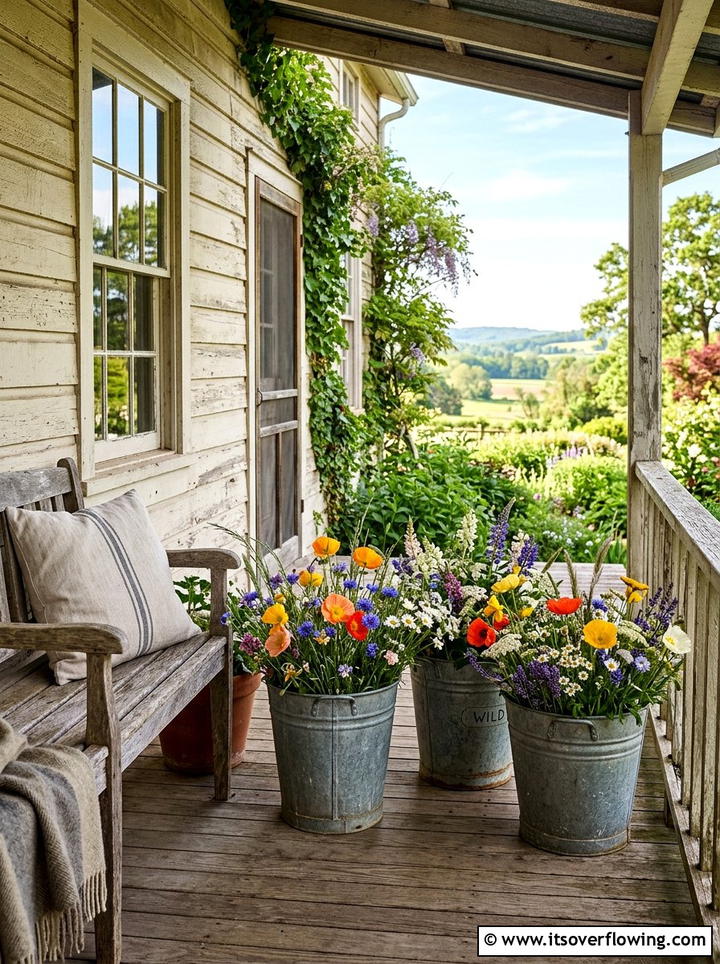 Galvanized metal buckets - 25 front porch ideas with tall planters