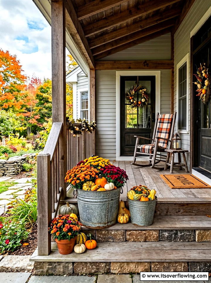 Galvanized metal buckets - 25 front porch decor ideas for thanksgiving