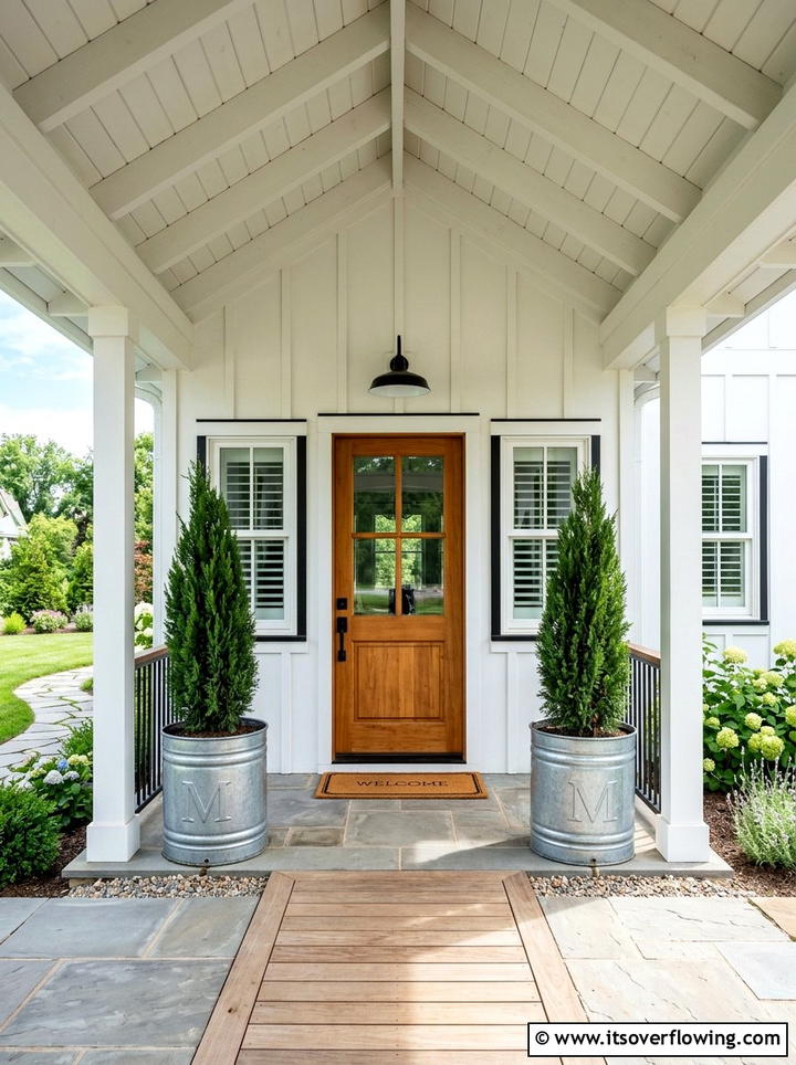 Galvanized metal monogram planter - 25 front porch ideas with monogram decor