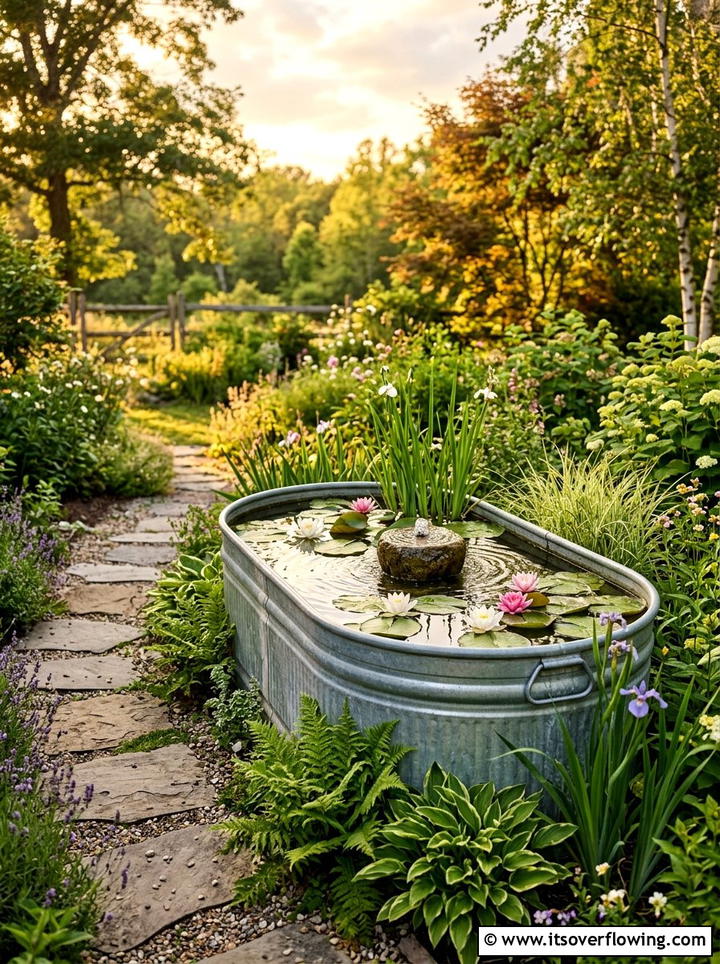 Galvanized metal tub pond - 25 reusing old things ideas for garden